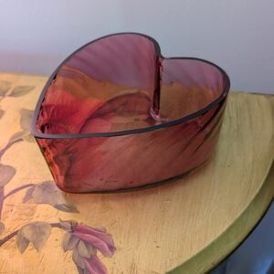 Heart-Shaped Cranberry Pink Glass Bowl